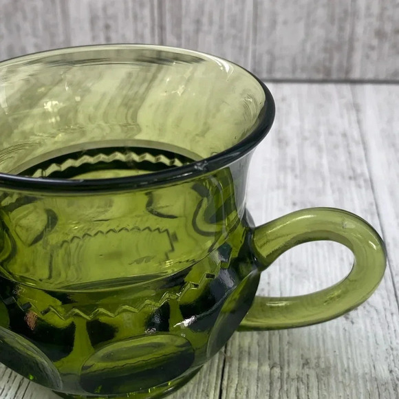 Avocado Green King Crown’s Thumb Print Pattern-Indiana Glass Creamer & Sugar Set - Picture 8 of 9